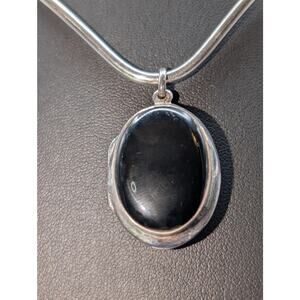 Vintage Black Stone 925 Sterling Silver Locket Pendant (Only)